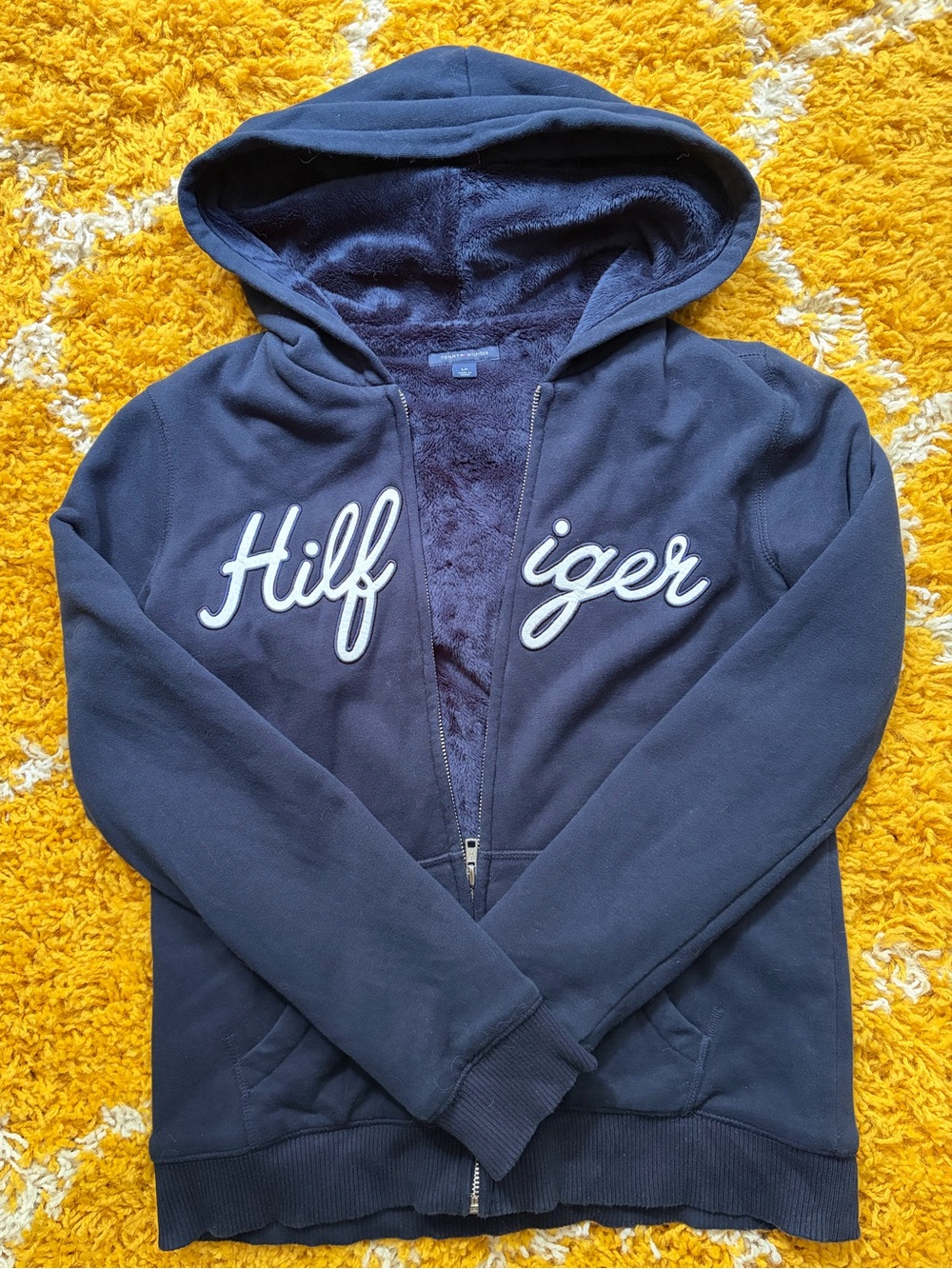 Tommy Hilfiger Faux Fur Lined Zip-Up with Embroidered Logo - Size S
